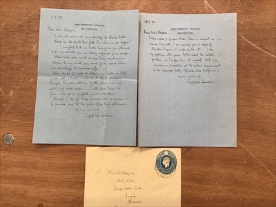 Lot 1228 - Autograph Siegfried Sassoon (1886-1967)- 3 signed books, 2 handwritten letters, signed, plus 1 handwritten envelope, and a photographic portrait.