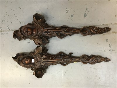 Lot 815 - Pair of large Art Nouveau style carved wood decorative mounts with female and floral decoration