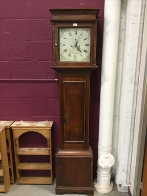 Lot 801 - Late 18th century oak cased longcase clock with painted square dial, signed Rob. Hampson, Warrington