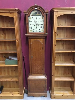 Lot 807 - Late 18th century oak cased longcase clock with arched painted dial, signed D. Baker, Billinghurst