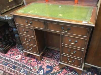 Lot 808 - Reproduction twin pedestal desk with leather lined top