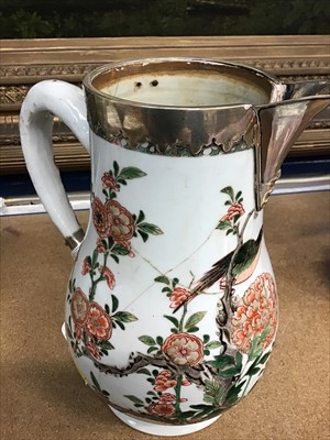 Lot 71 - Early 18th Century Chinese Famille Verte porcelain jug with William IV silver mounts London 1836