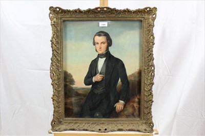 Lot 1101 - Pair of late 19th century oils over a printed base - portraits