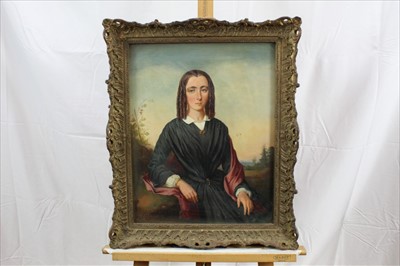 Lot 1101 - Pair of late 19th century oils over a printed base - portraits