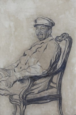 Lot 1090 - David Muirhead Bone (1876-1953) charcoal portrait - Presented To The Editor by General Sir Douglas Haig, Oct. 1916