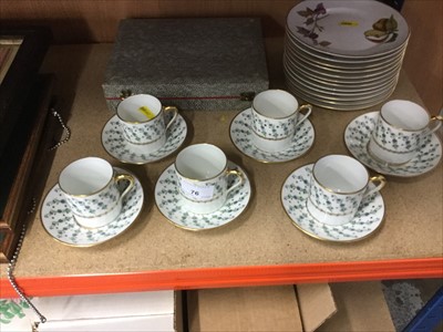 Lot 76 - Set of six Limoges porcelain teacups and saucers, together with twelve Royal Worcester Evesham side plates and plated cutlery set