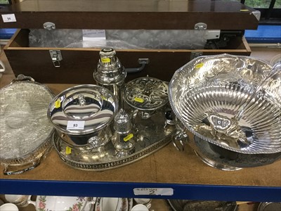 Lot 93 - Collection of silver plated ware including punch bowl and ladle, tray ,cocktail shaker etc