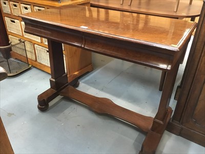 Lot 833 - Early Victorian mahogany library table with two frieze drawers on end standards joined by stretchers