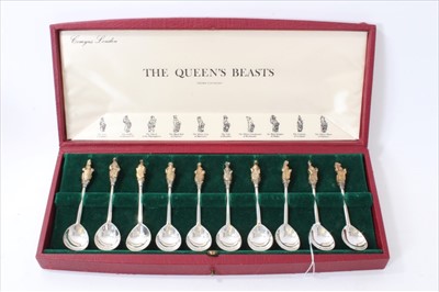 Lot 346 - A Crown Copyright limited edition of 10 silver and silver gilt Queens Beasts spoons in fitted case