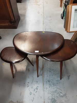 Lot 909 - Ercol pebble set three tables and Ercol coffee table with drop sides