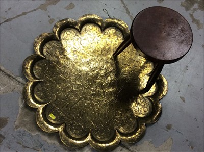 Lot 401 - Eastern brass tray and milking stool