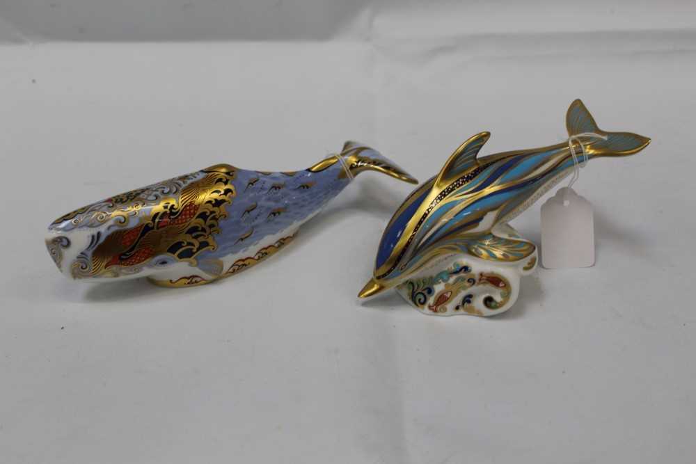 Lot 1013 - Two Royal Crown Derby paperweights - Oceanic Whale and Dolphin