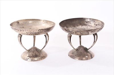 Lot 256 - Pair of Art Nouveau silver footed dishes, pepperette,  cream jug, and sugar bowl.