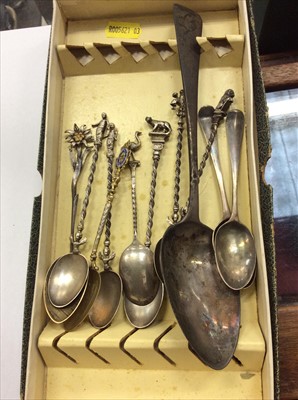 Lot 689 - Georgian silver table spoon and continental 800 standard souvenir spoons