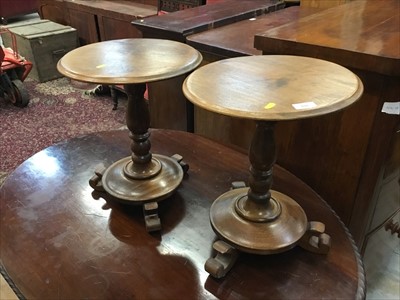 Lot 886 - Pair of mahogany side tables with circular tops