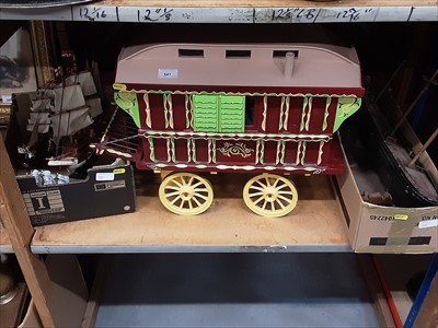 Lot 541 - Old painted wooden model gypsy caravan and lot model ships