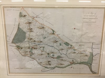 Lot 85 - late 18th century hand coloured map of The Hundreds of Great Barnfield and Selbrittenden, framed