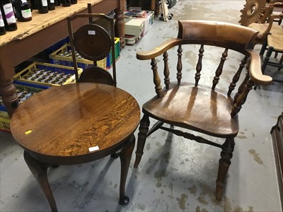 Lot 887 - Oak Captain's chair, circular table and three tier cake stand (3)