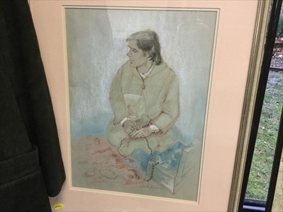 Lot 80 - Chalk and pencil study- the blue necklace, mounted in glazed frame