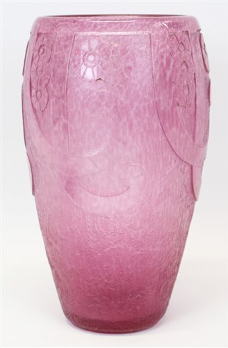 Lot 2026 - 1930s French Art Deco pink studio glass vase...