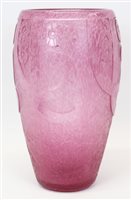 Lot 2026 - 1930s French Art Deco pink studio glass vase...