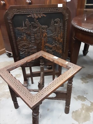 Lot 928 - Chinese carved hardwood folding table/ fire screen and a similar table (2)