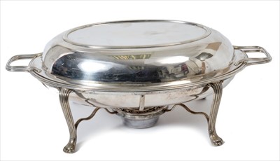 Lot 208 - Georgian silver warming dish on plated stand with burner