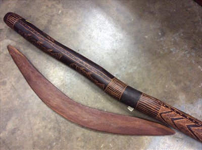 Lot 435 - Old Australian didgeridoo from Western Australia and similar boomerang (2)