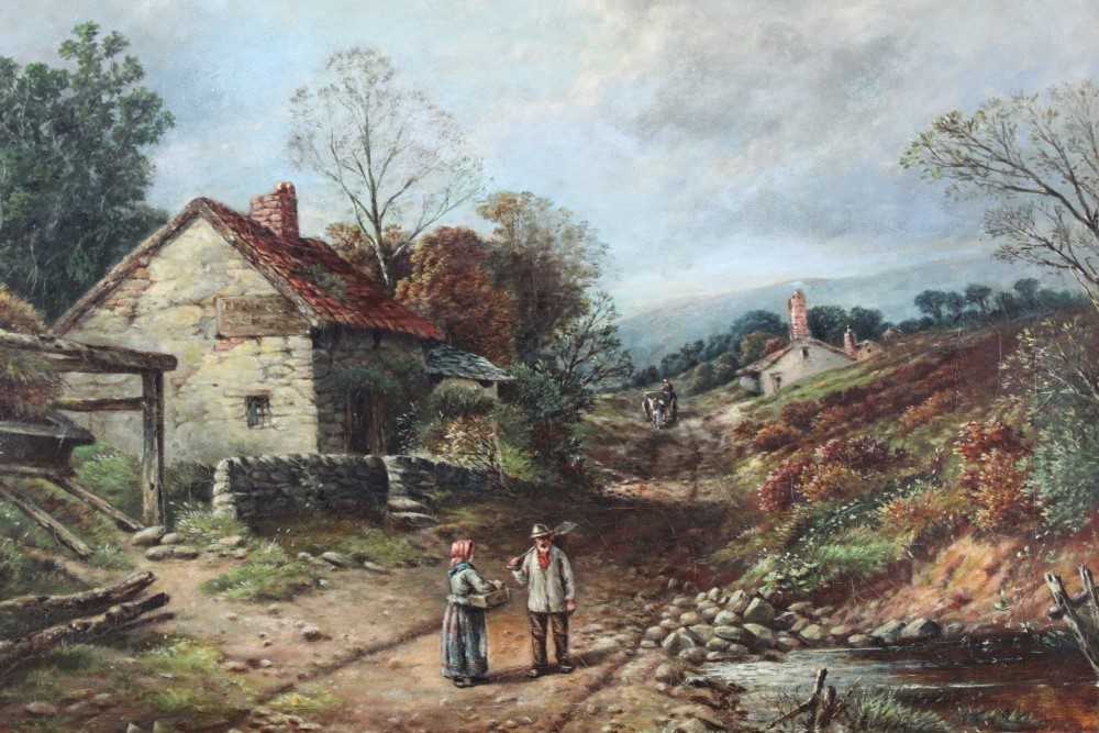 Lot 998 - Late 19th century oil on canvas, figures in a landscape