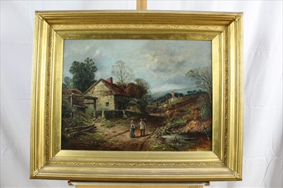 Lot 998 - Late 19th century oil on canvas, figures in a landscape