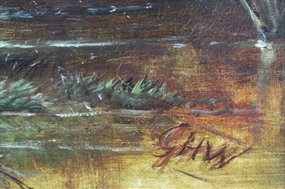 Lot 998 - Late 19th century oil on canvas, figures in a landscape