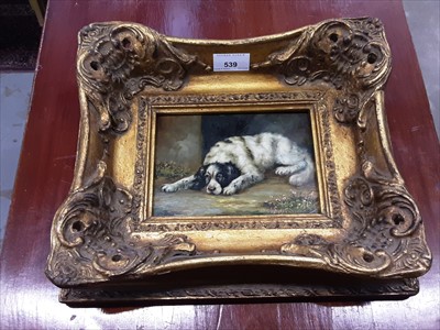 Lot 539 - Oil on panel of a dog