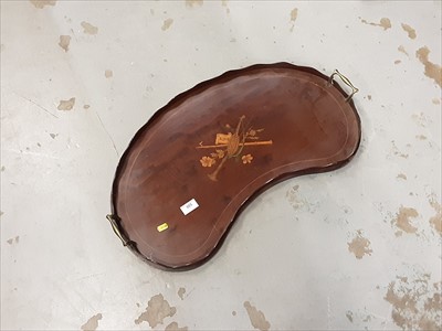 Lot 535 - Inlaid Edwardian kidney shaped tray amd oval wall mirror