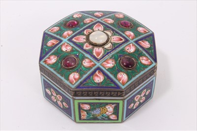 Lot 655 - Indian enamel and cabochon set octagonal box