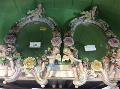 Lot 233 - Pair late 19th century Dresden porcelain mirrors