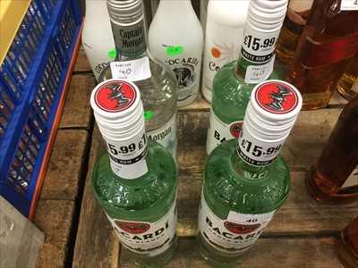 Lot 40 - White Rum- Bacardi 700ml (x3) and Captain Morgan 1 litre (4 bottles)
