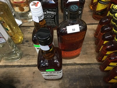 Lot 50 - Whiskey- Bourbon Bulleit 70cl (x1 bottle) together with two other bottles of Bourbon (3 bottles total)