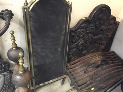 Lot 957 - 18th century style cast iron fire back, other fireside items