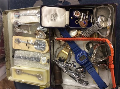 Lot 655 - Various wristwatches, rings, fobs, penknives, souvenir spoons and sundries