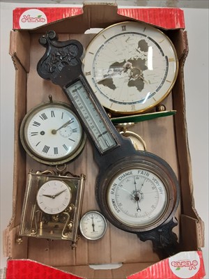 Lot 500 - Brass ships clock, mini banjo barometer, world clock, and other timepieces