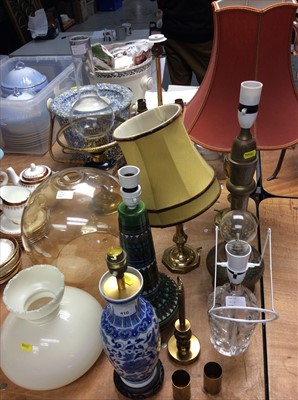 Lot 410 - Various table lamps and converted oil lamp with glass shade