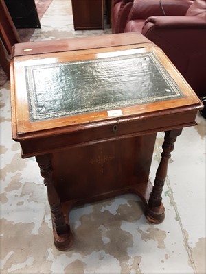 Lot 850 - Victorian inlaid walnut Davenport with leather lined slope and four side drawers