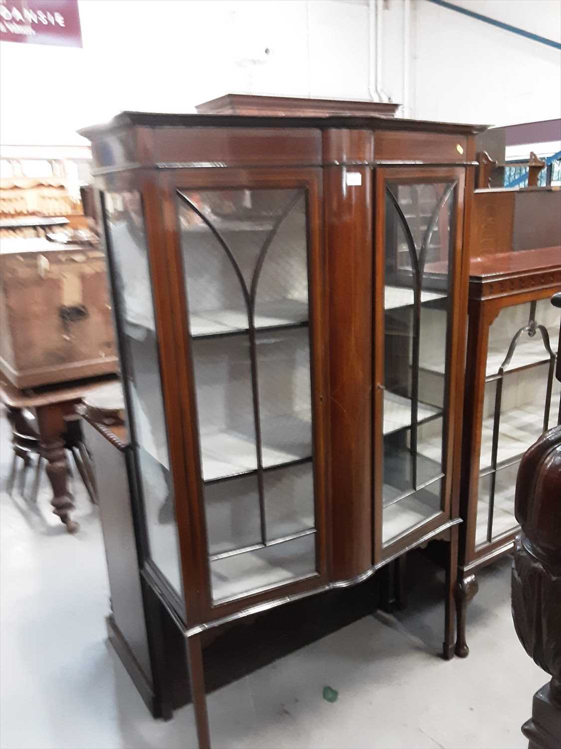 Lot 856 - Good quality Edwardian inlaid mahogany display cabinet with shelved interior enclosed by astragal glazed doors on square taper legs