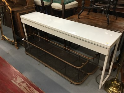 Lot 836 - Contempory white laminate sidetable with two drawers on on end supports.