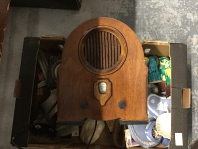 Lot 105 - Vintage Radio, car clock and sundry items including Wedgwood Jasperware (1 box)
