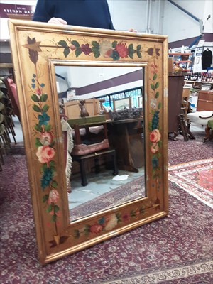 Lot 924 - Large gilt wall mirror with painted floral decoration