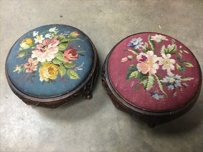 Lot 174 - Pair of Victorian walnut and floral embroidered footstools