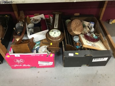 Lot 564 - Sundry items, including china, paperweights, souvenirs, coins, etc (2 boxes, part lot in cabinet)