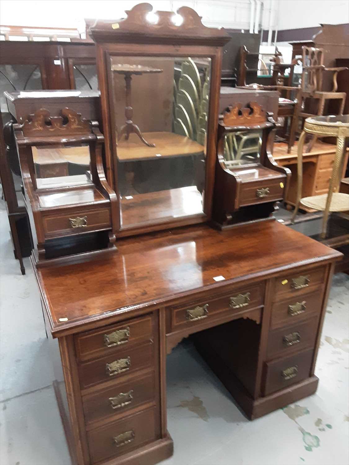 Lot 869 - Edwardian inlaid rosewood kneehole dressing table