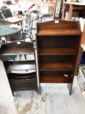 Lot 878 - 1930s narrow oak open bookcase and one other similar with magazine rack below (2)